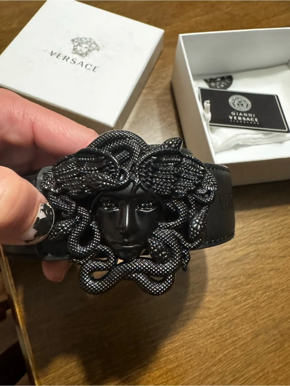 Versace Black Embossed Medusa Leather Belt with Black Medusa Buckle